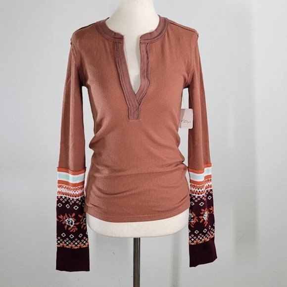 FREE PEOPLE / WTF mikah cuff thermal top Sz S NEW - Picture 2 of 11